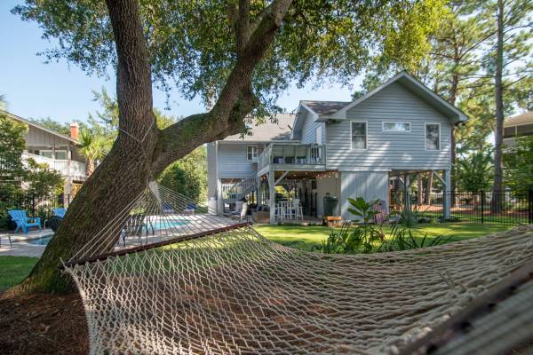 A hammock under a tree on the SC coast